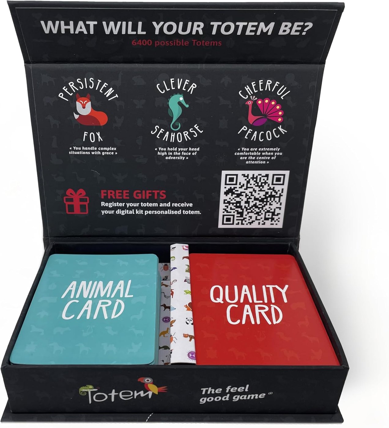 La boîte Totem ouverte, montrant le paquet Animal et le paquet Qualité